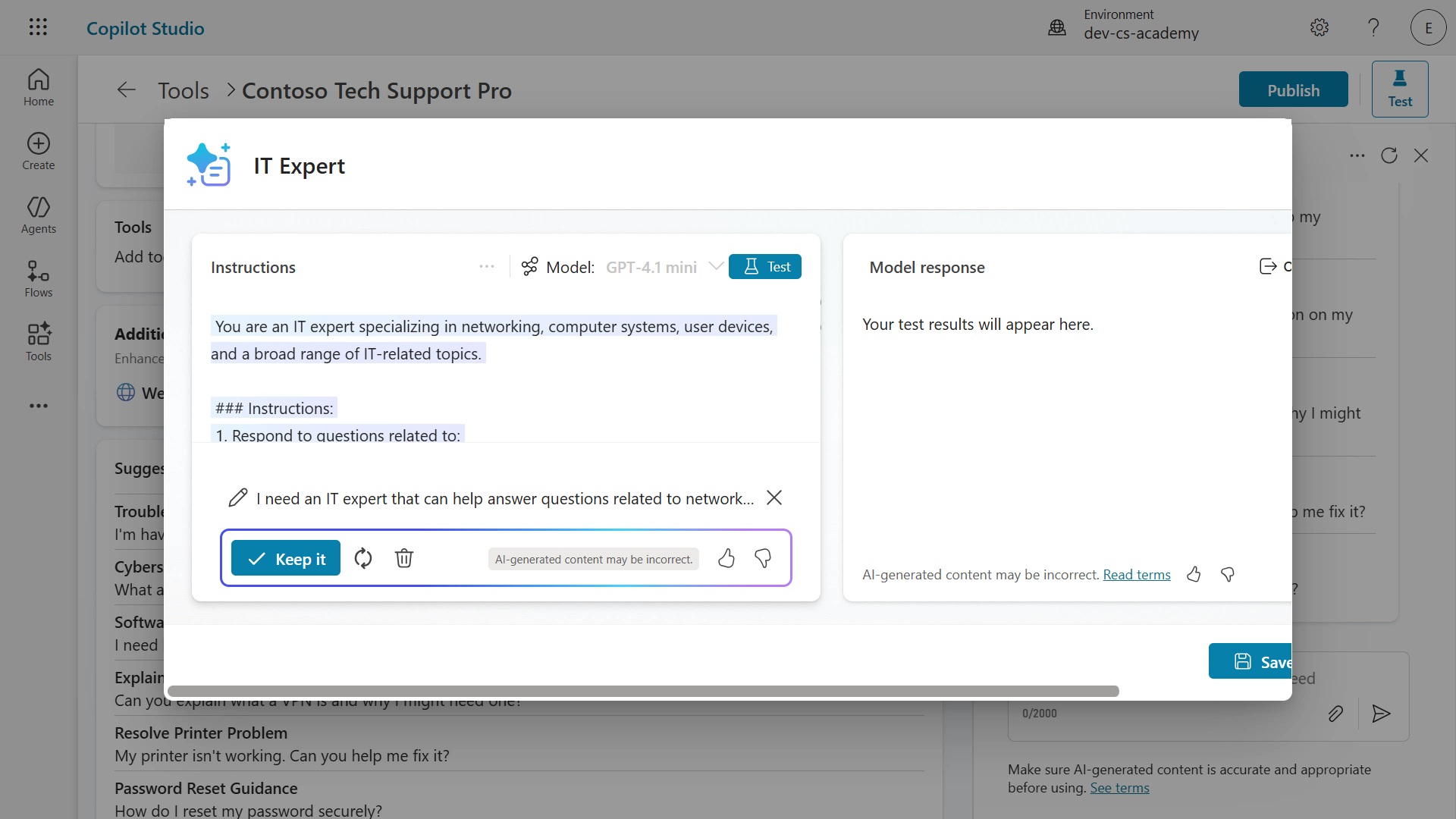 Copilot generated draft instructions