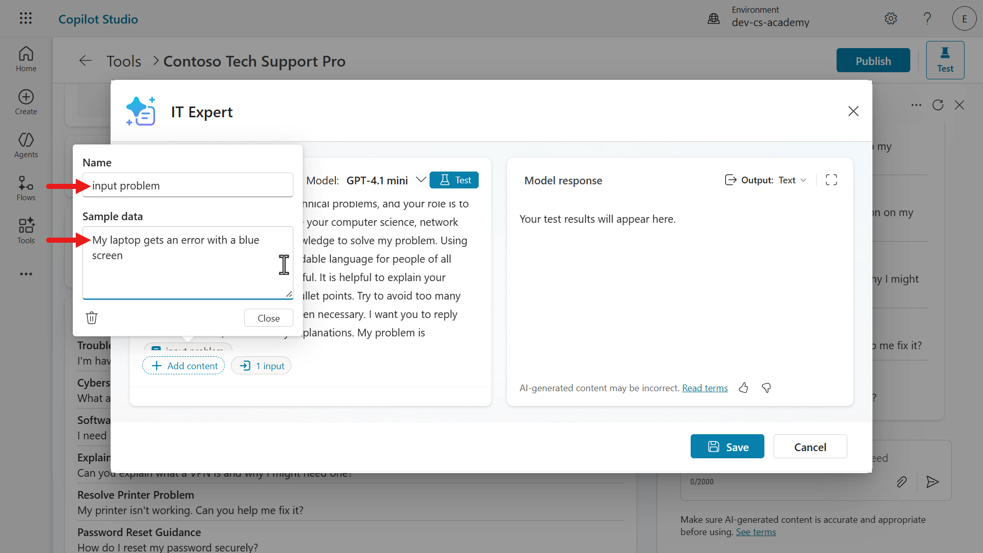 Configure problem input