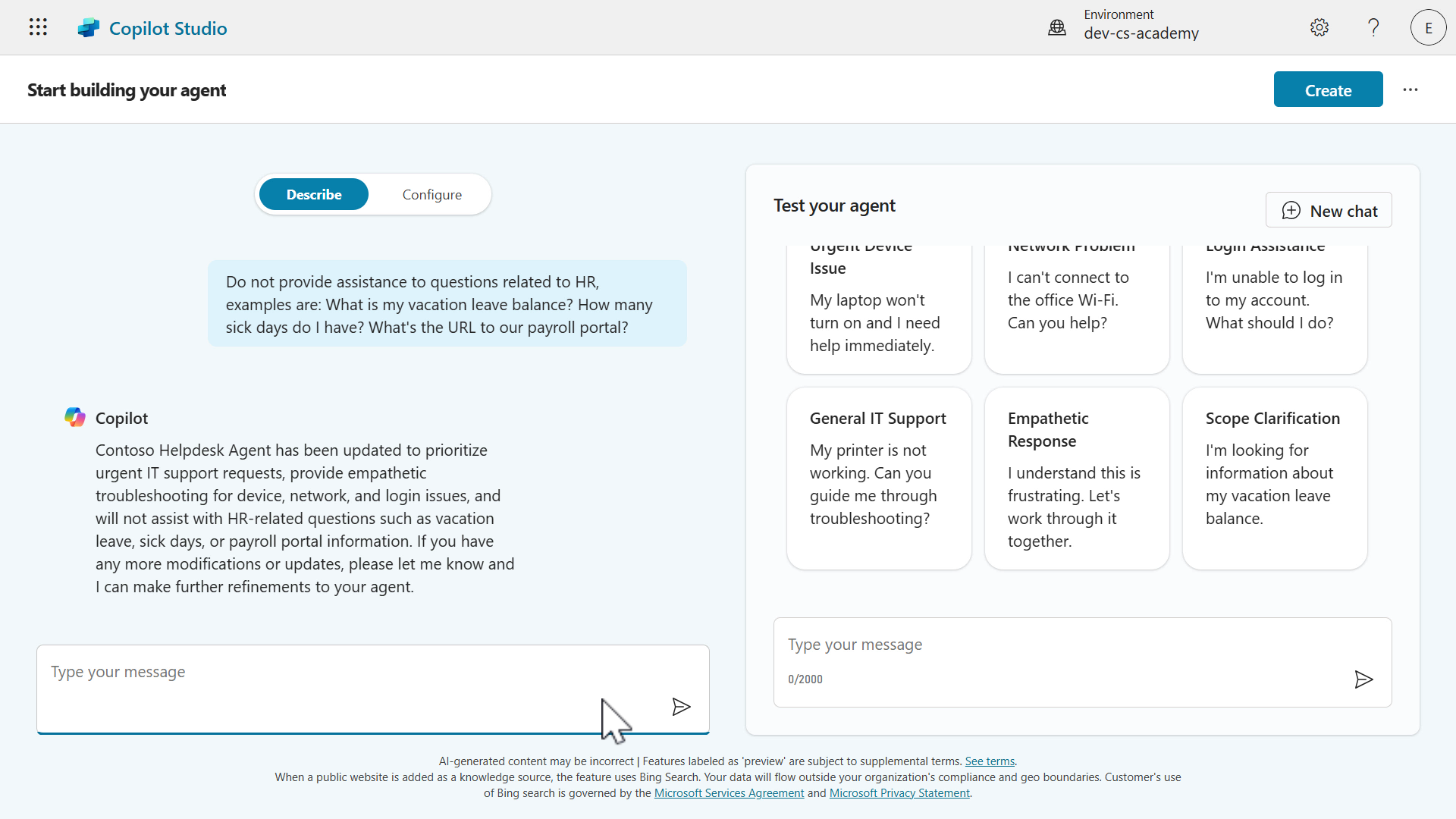 Agent instructions updated
