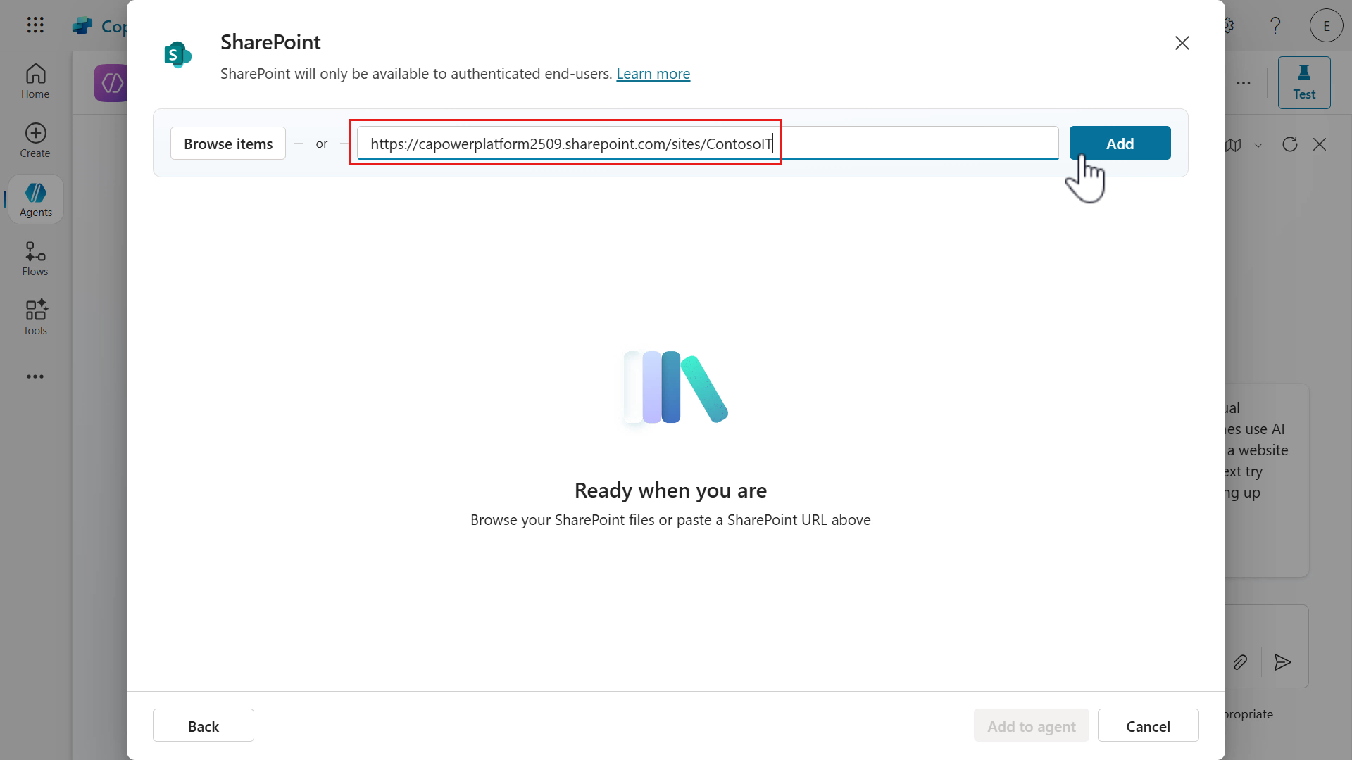 Enter SharePoint site URL