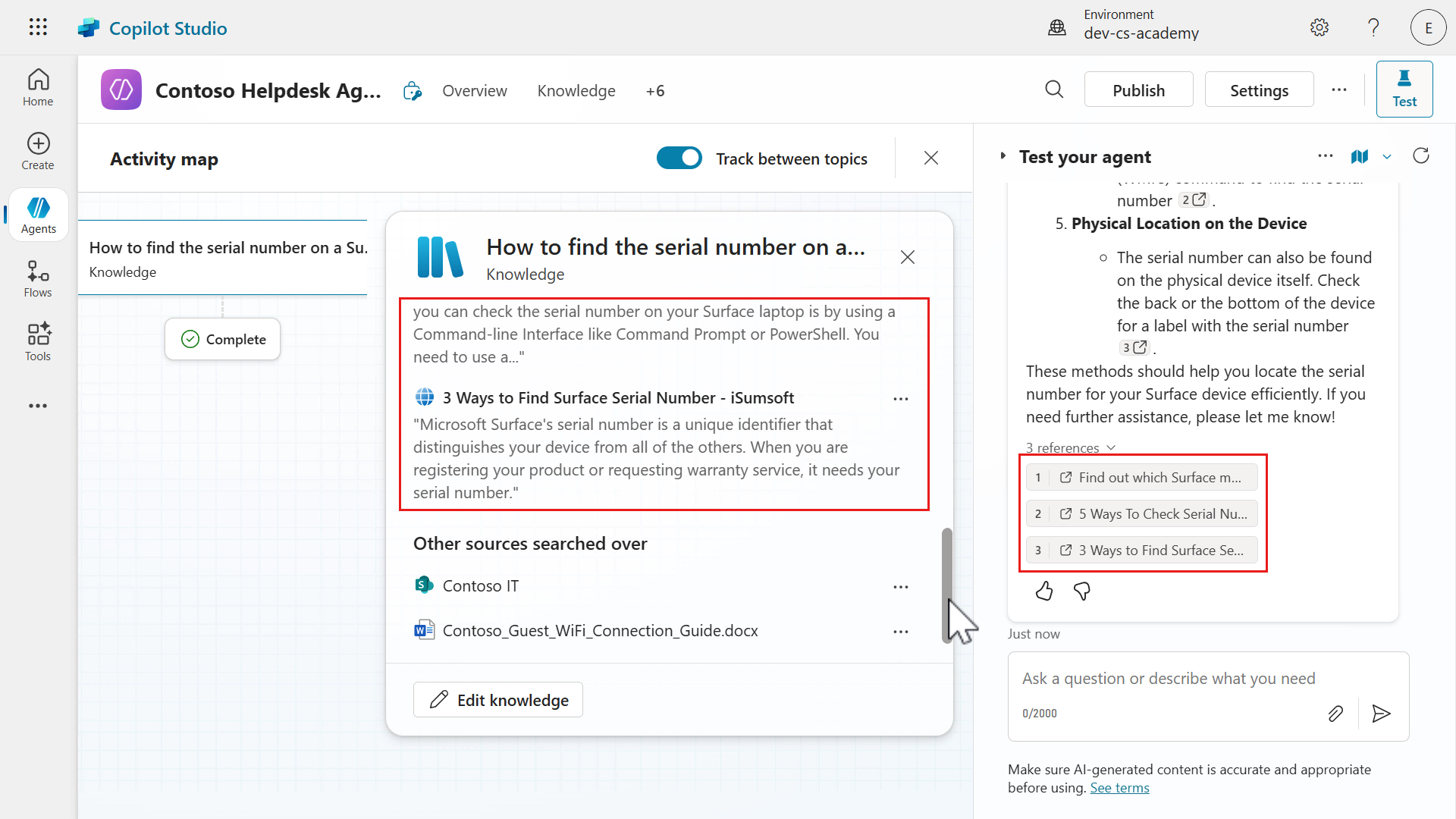 Knowledge sources referenced and searched