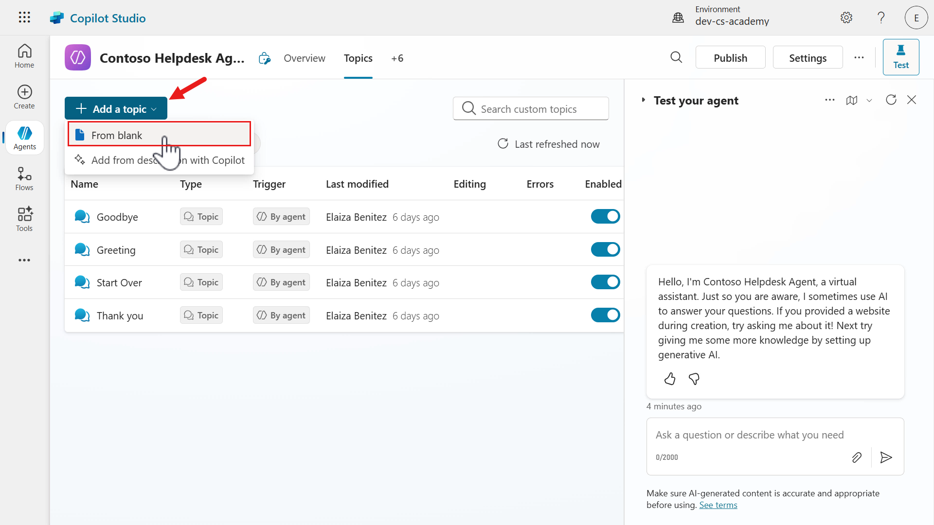 Create topic from scratch
