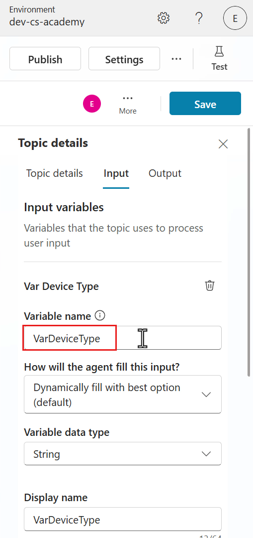 Input variable name