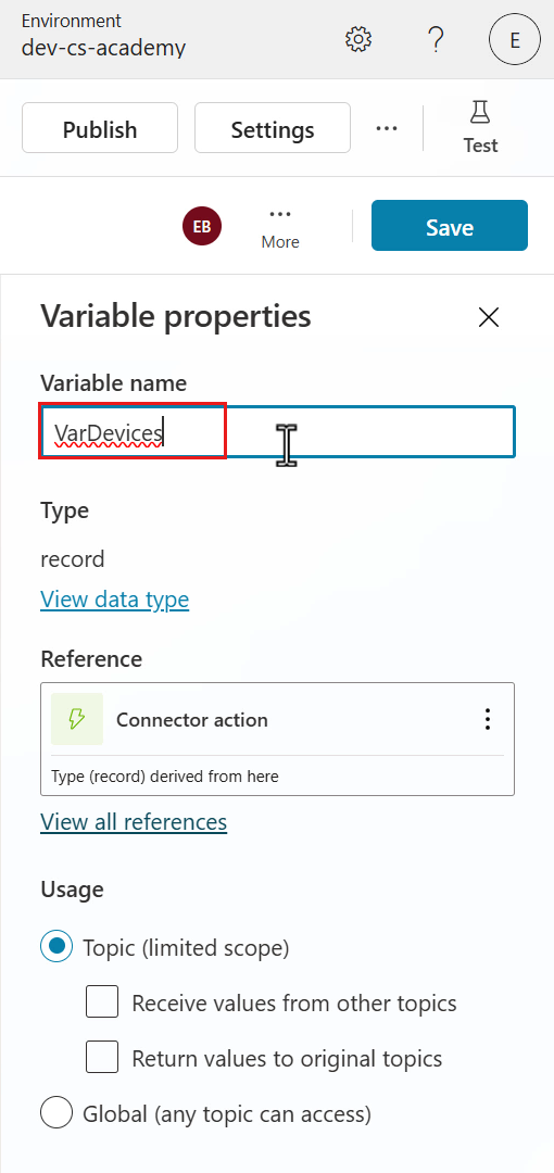 Update variable name