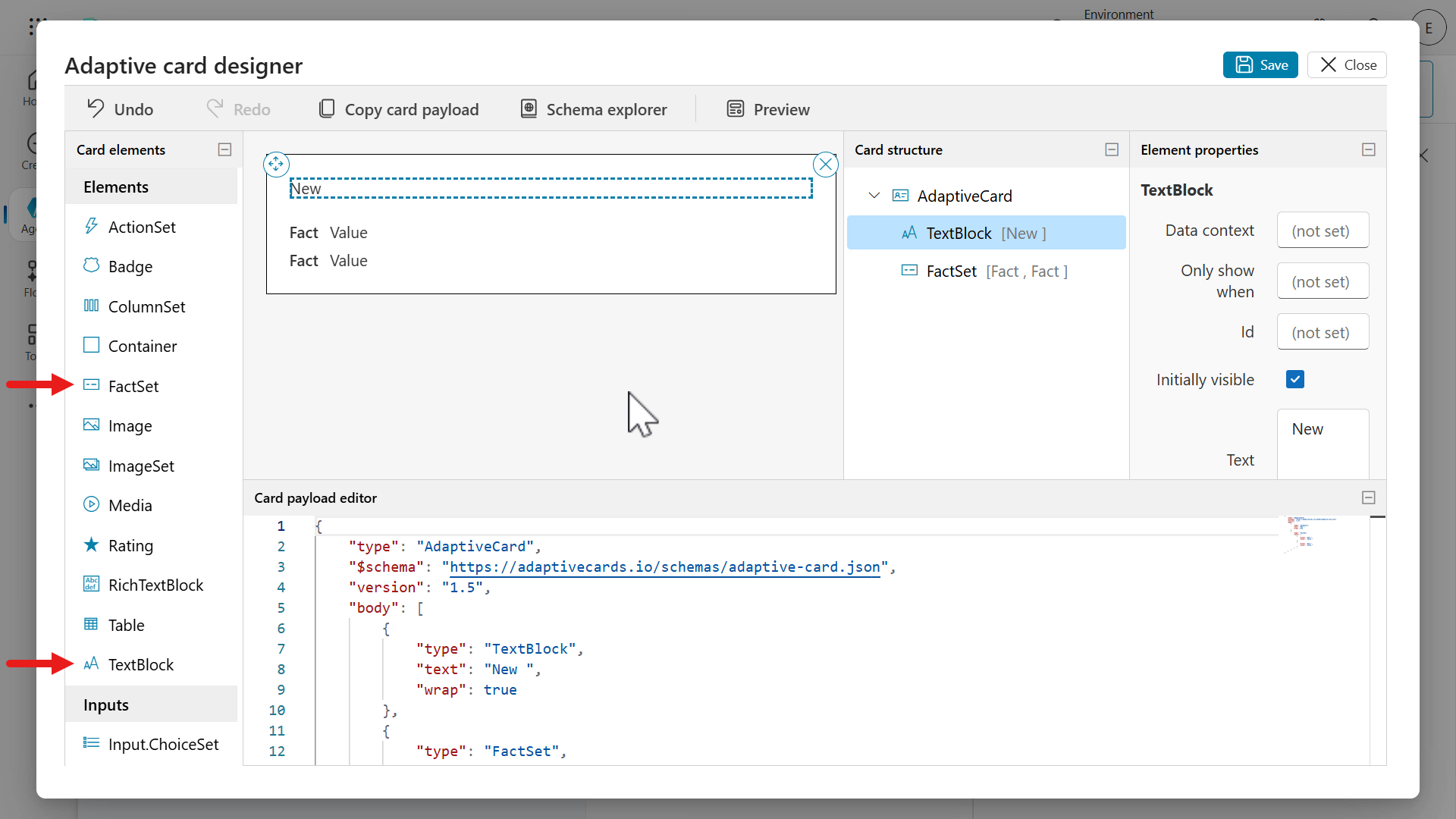 Drag and drop card elements