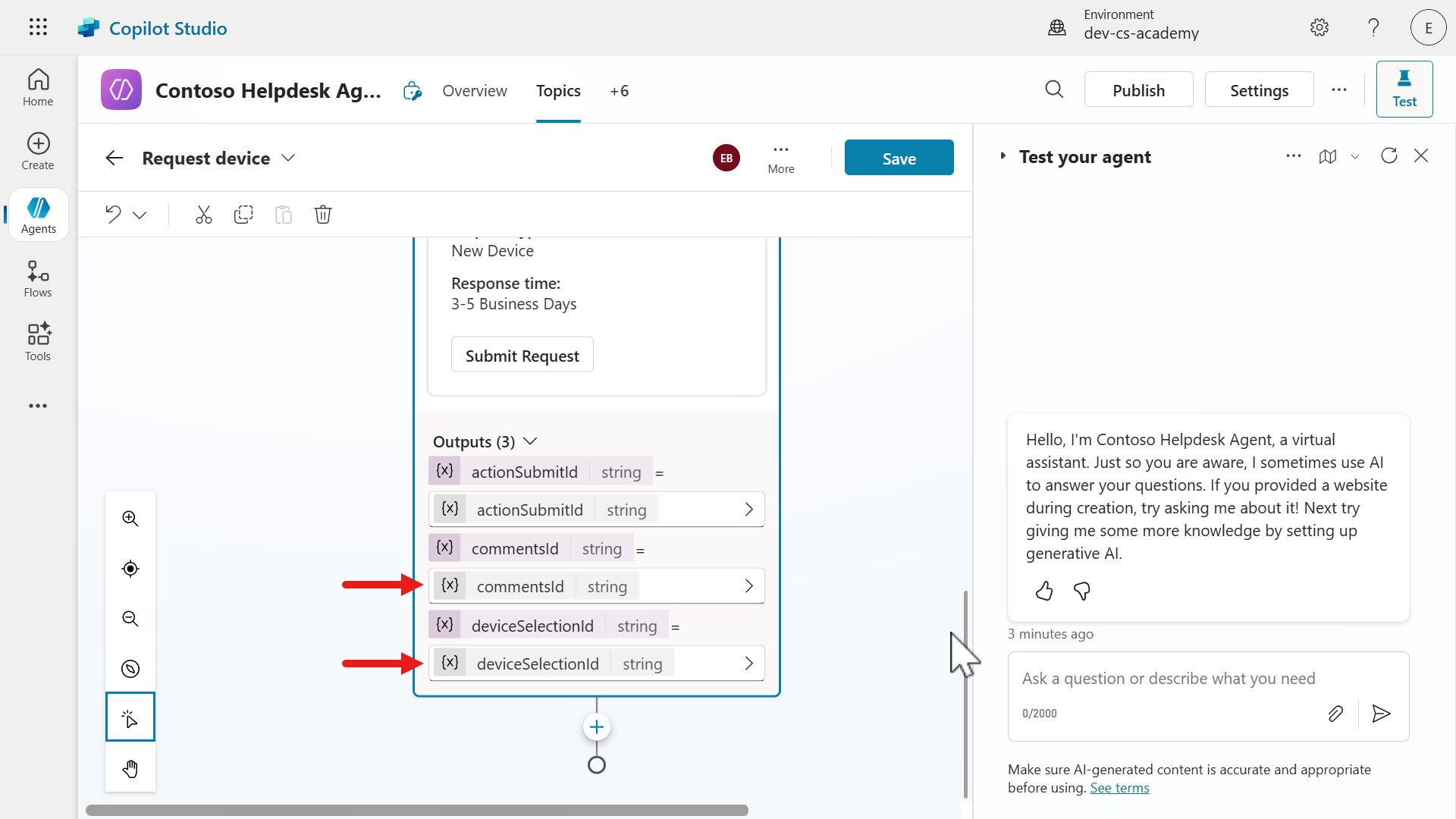 Node variable outputs