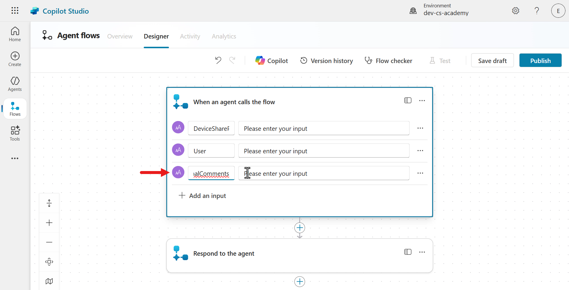 AdditionalComments input
