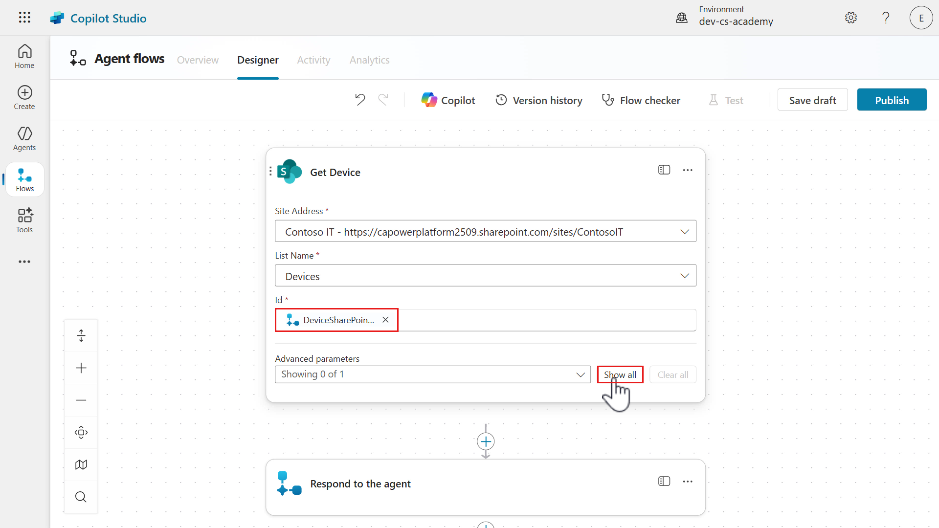 View advanced parameters