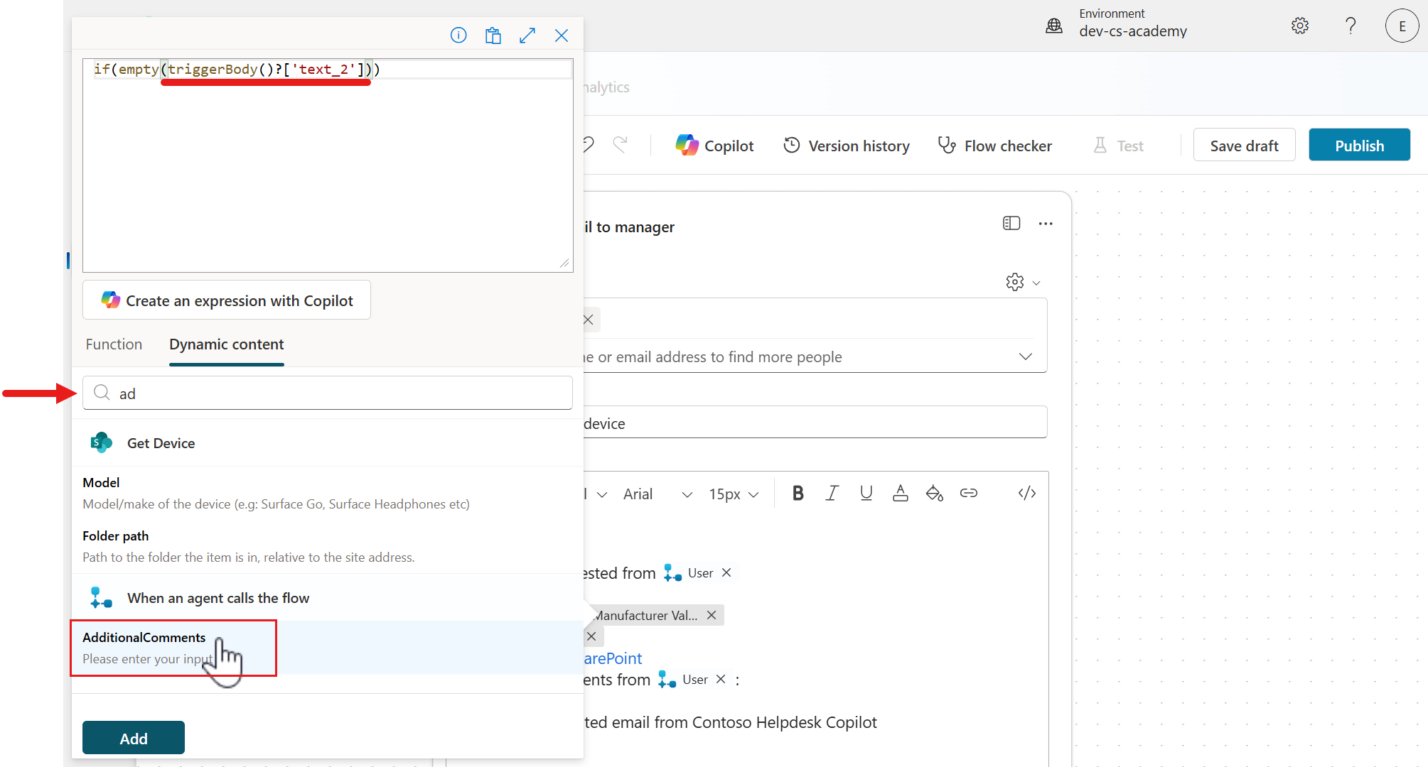 Add AdditionalComments as dynamic content