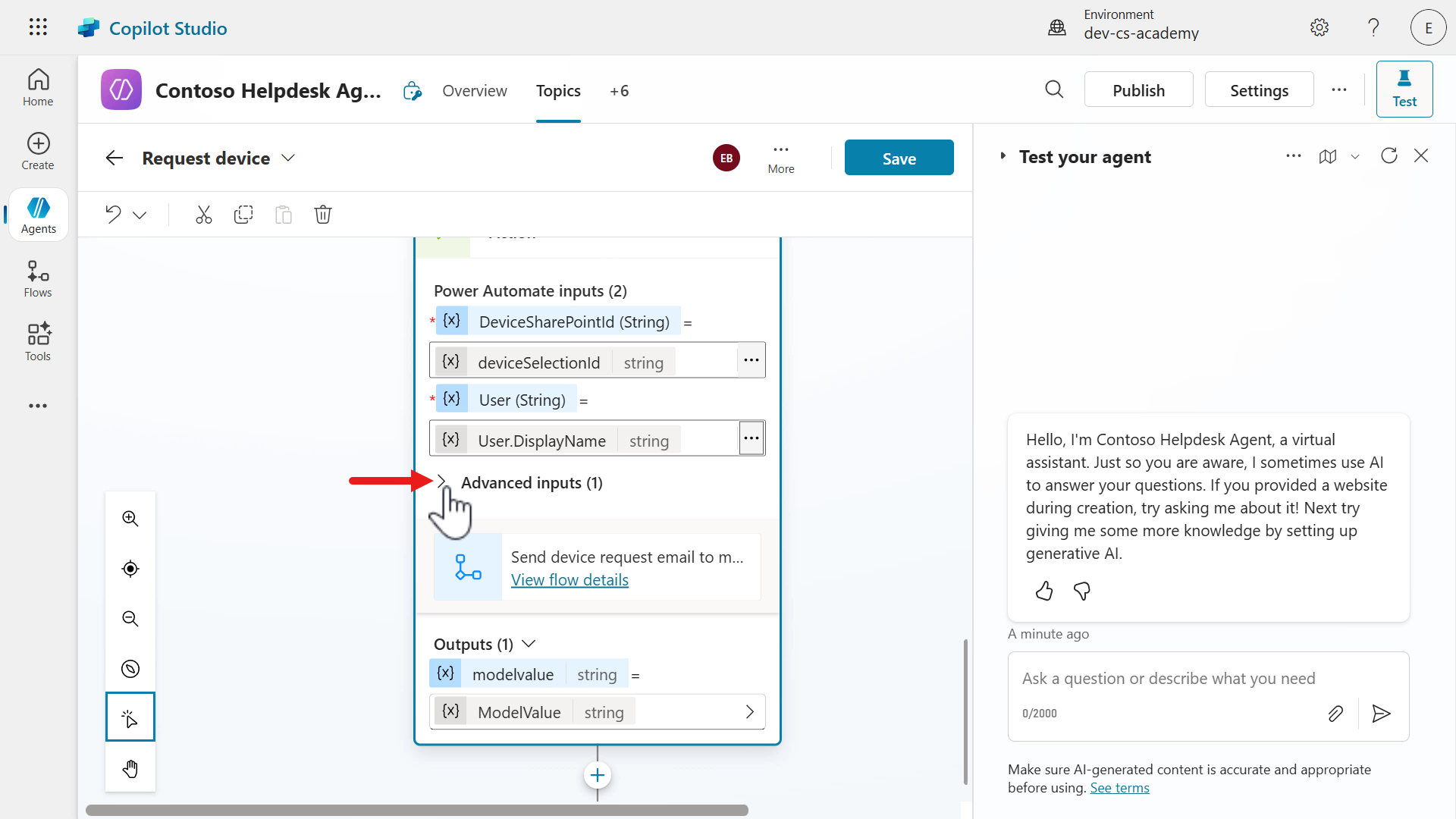 Expand advanced inputs