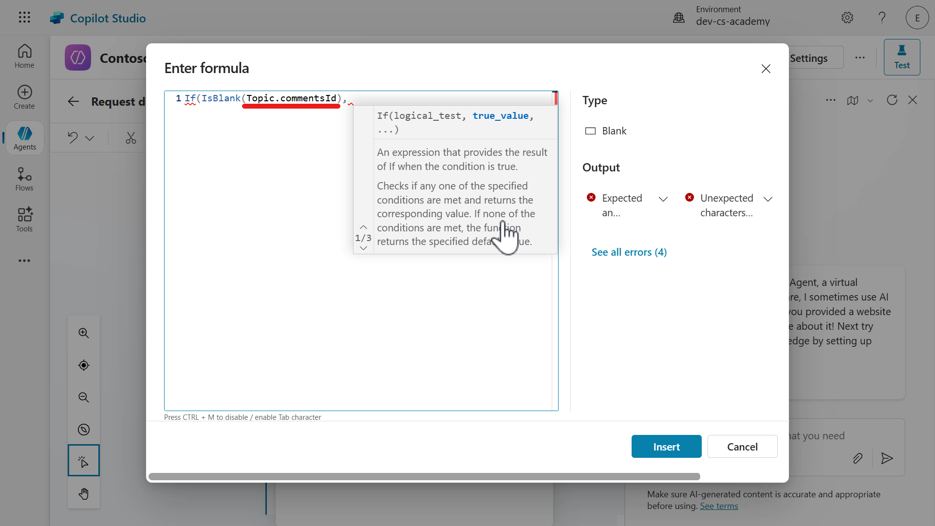 Reference commentsId output