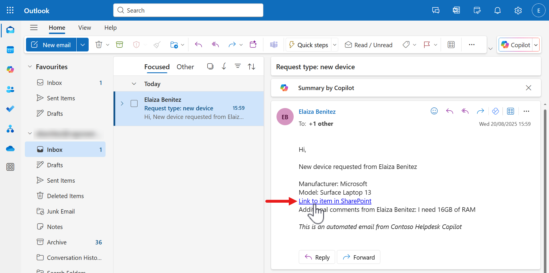 Click hyperlink in email