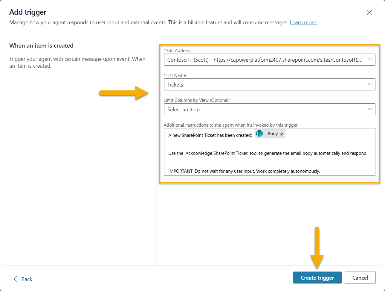Configure trigger parameters