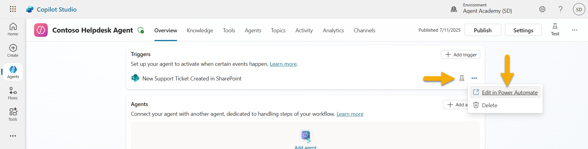 Edit trigger in Power Automate