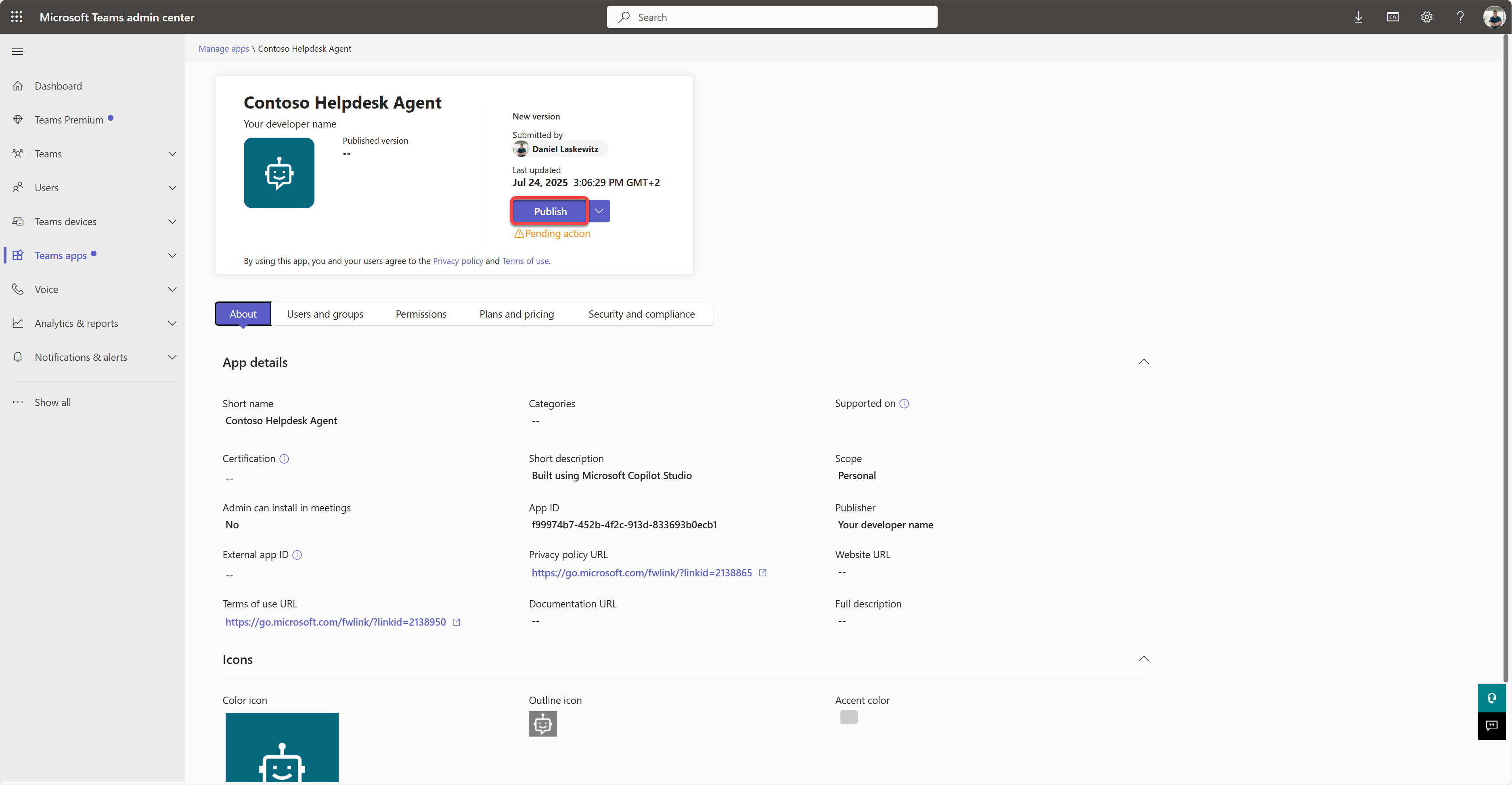 Teams app publish