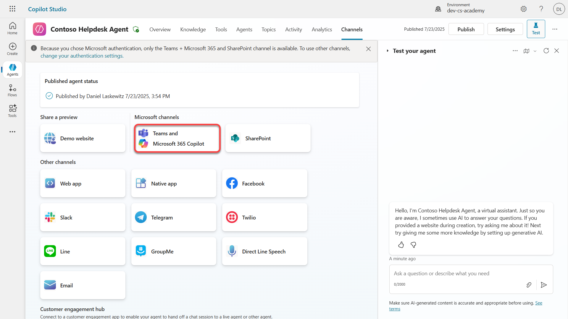 Select Teams and Microsoft 365